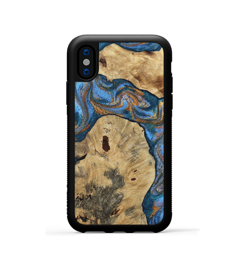 iPhone Xs Wood Phone Case - Vernon (Teal & Gold, 808817)