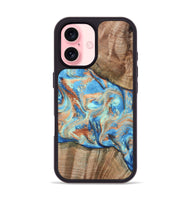 iPhone 16 Wood Phone Case - Kylan (Teal & Gold, 808819)