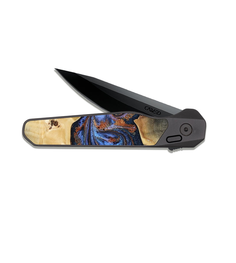 EDC Dark Slate Wood Pocket Knife - Kayla (Teal & Gold, 808822)