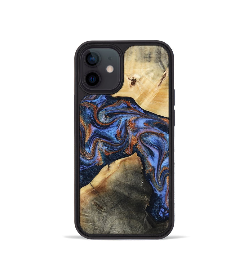 iPhone 12 mini Wood Phone Case - Kayla (Teal & Gold, 808822)