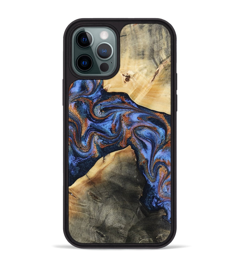 iPhone 12 Pro Max Wood Phone Case - Kayla (Teal & Gold, 808822)