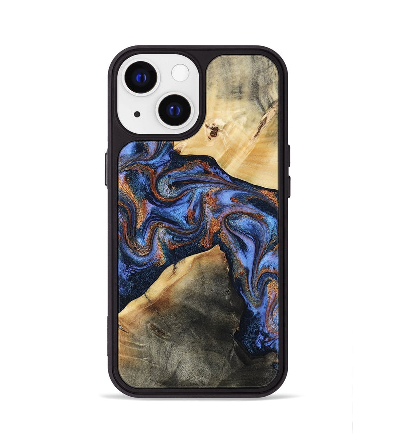 iPhone 13 Wood Phone Case - Kayla (Teal & Gold, 808822)