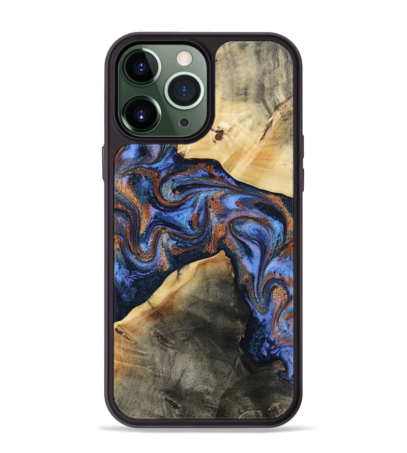 iPhone 13 Pro Max Wood Phone Case - Kayla (Teal & Gold, 808822)