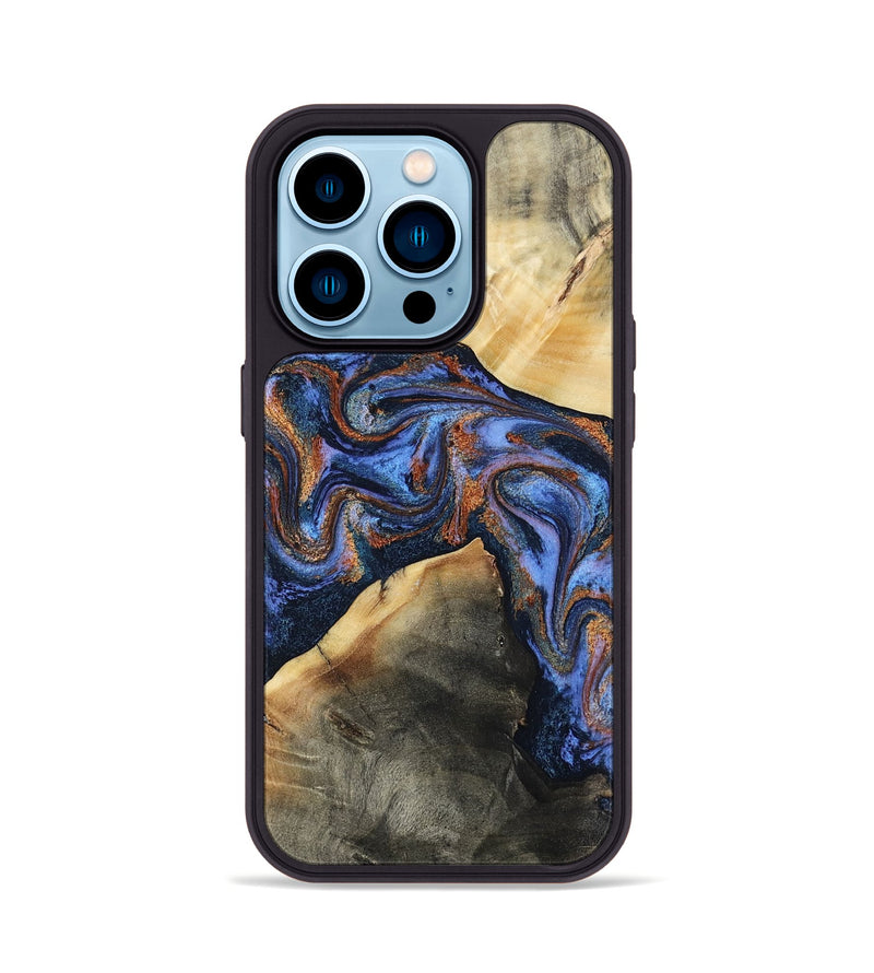 iPhone 14 Pro Wood Phone Case - Kayla (Teal & Gold, 808822)