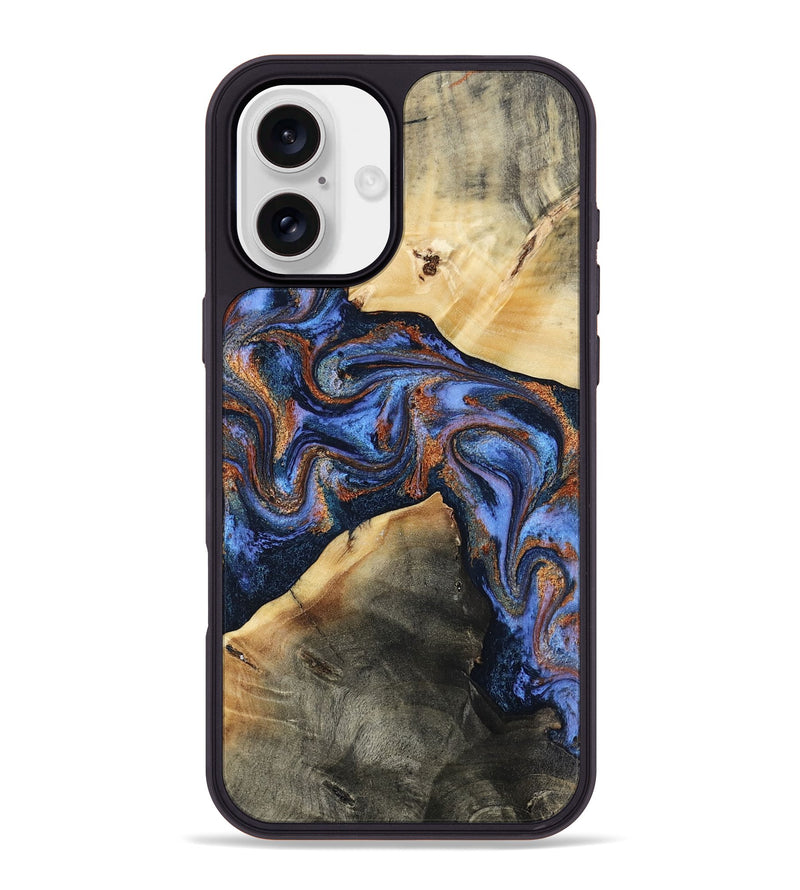 iPhone 16 Plus Wood Phone Case - Kayla (Teal & Gold, 808822)