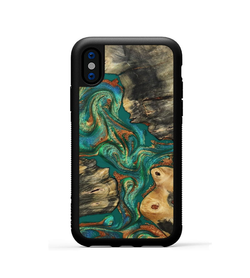 iPhone Xs Wood Phone Case - Adam (Green, 808875)