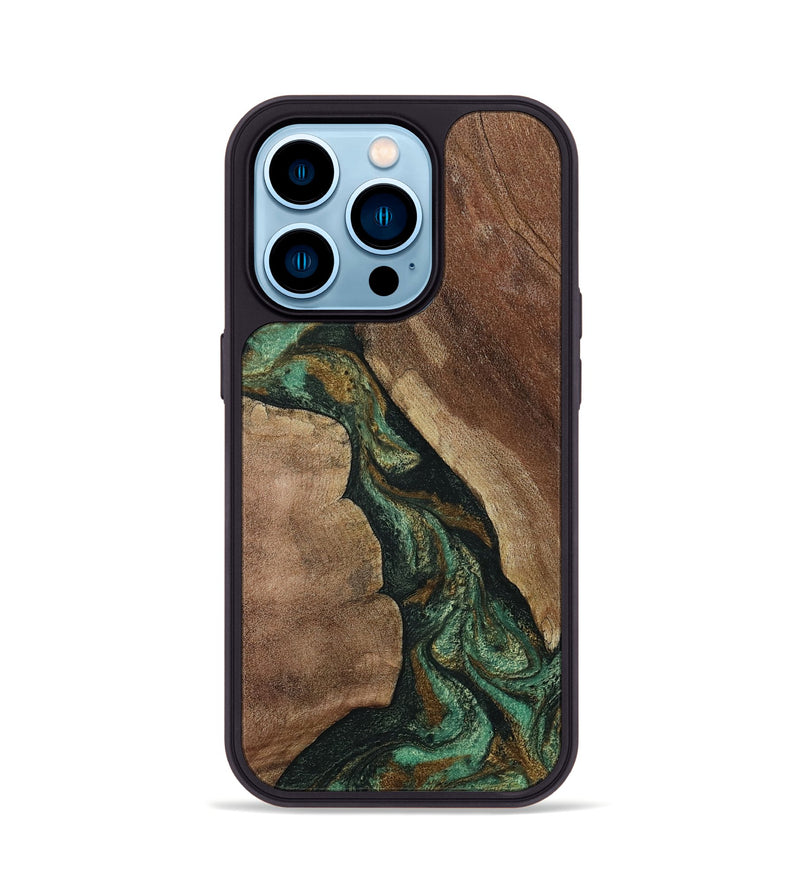 iPhone 14 Pro Wood Phone Case - Qiana (Green, 808878)