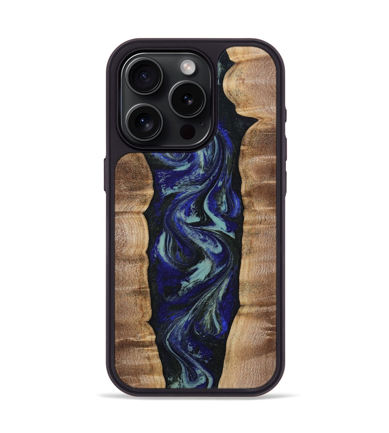 iPhone 15 Pro Wood Phone Case - Damon (Blue, 808880)