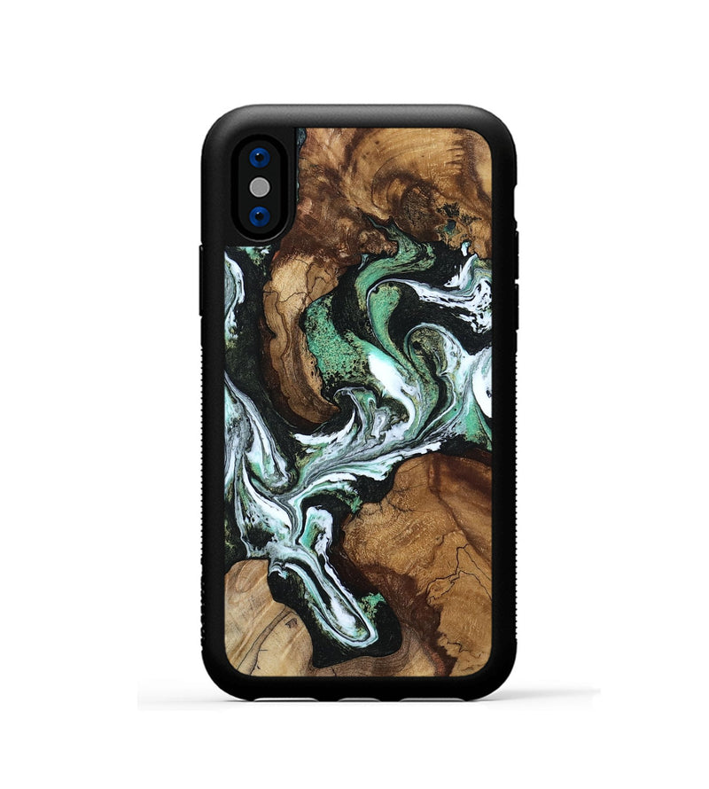 iPhone Xs Wood Phone Case - Carly (Green, 808884)