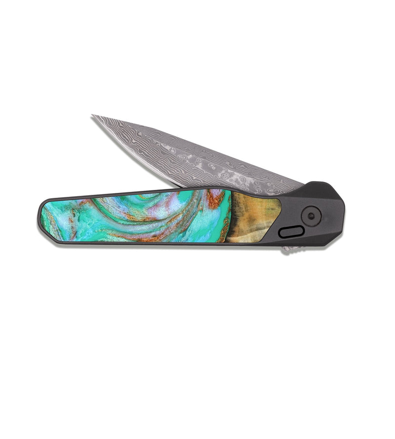 EDC Dark Damascus Wood Pocket Knife - Addisyn (Green, 808887)