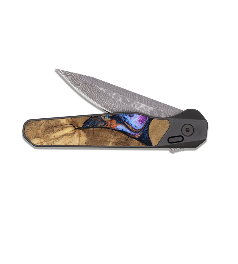 EDC Dark Damascus Wood Pocket Knife - Jesica (Blue, 808892)