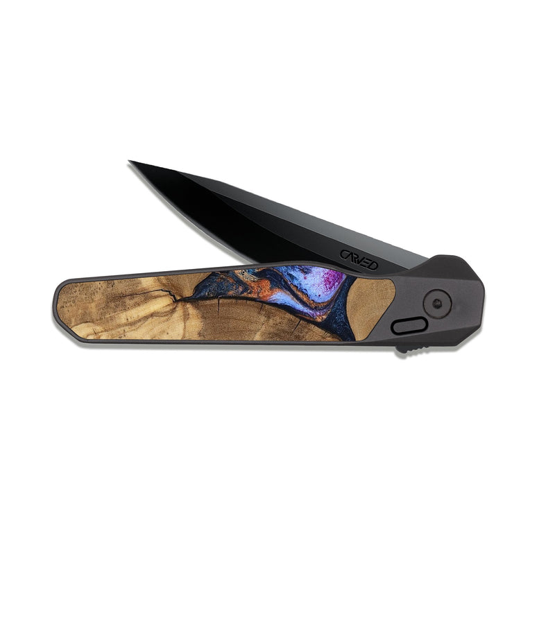 EDC Dark Slate Wood Pocket Knife - Jesica (Blue, 808892)