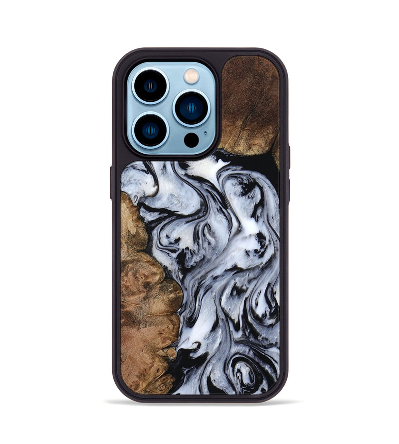 iPhone 14 Pro Wood Phone Case - Aries (Black & White, 808915)