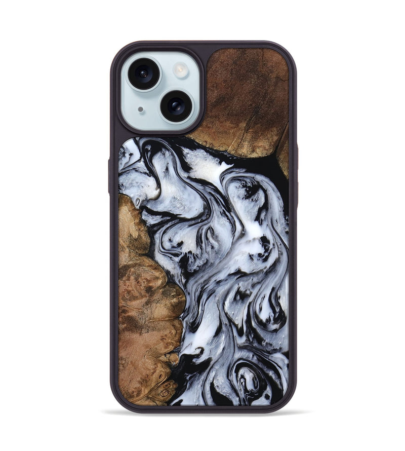 iPhone 15 Wood Phone Case - Aries (Black & White, 808915)
