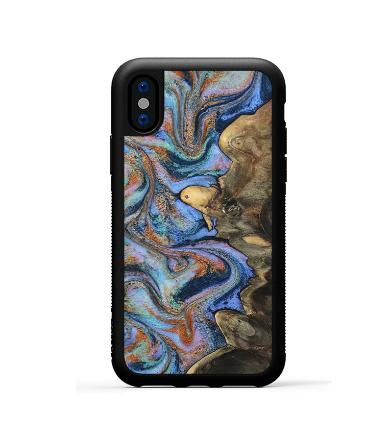 iPhone Xs Wood Phone Case - Dejah (Teal & Gold, 808927)