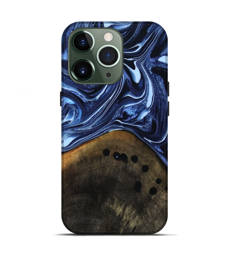 iPhone 13 Pro Wood Live Edge Phone Case - Loraine (Blue, 808991)