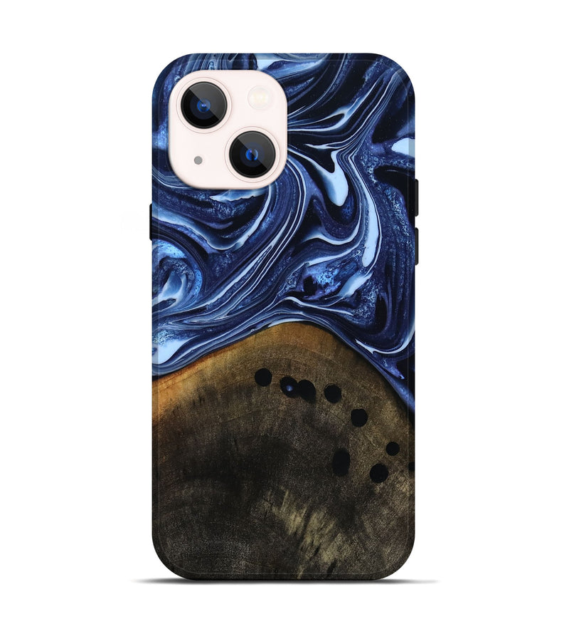 iPhone 14 Wood Live Edge Phone Case - Loraine (Blue, 808991)