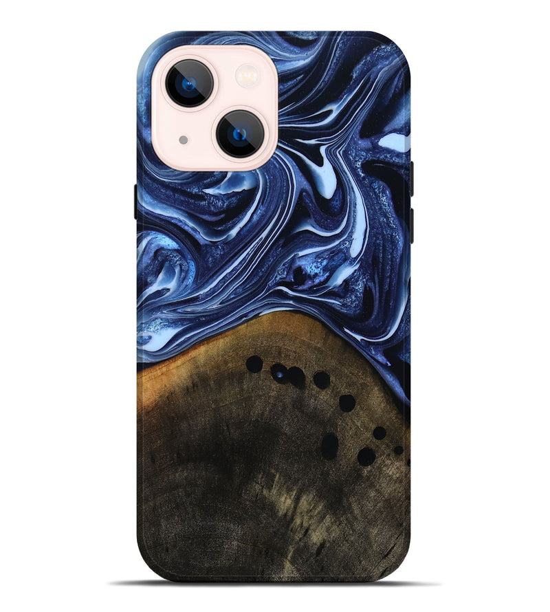 iPhone 14 Plus Wood Live Edge Phone Case - Loraine (Blue, 808991)