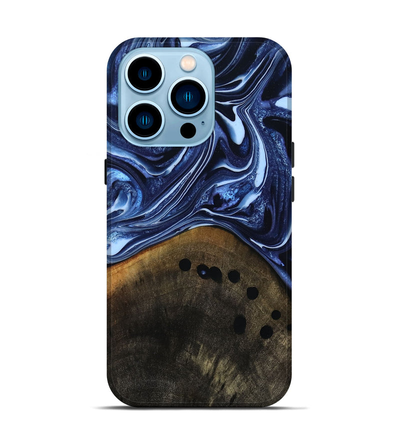 iPhone 14 Pro Wood Live Edge Phone Case - Loraine (Blue, 808991)