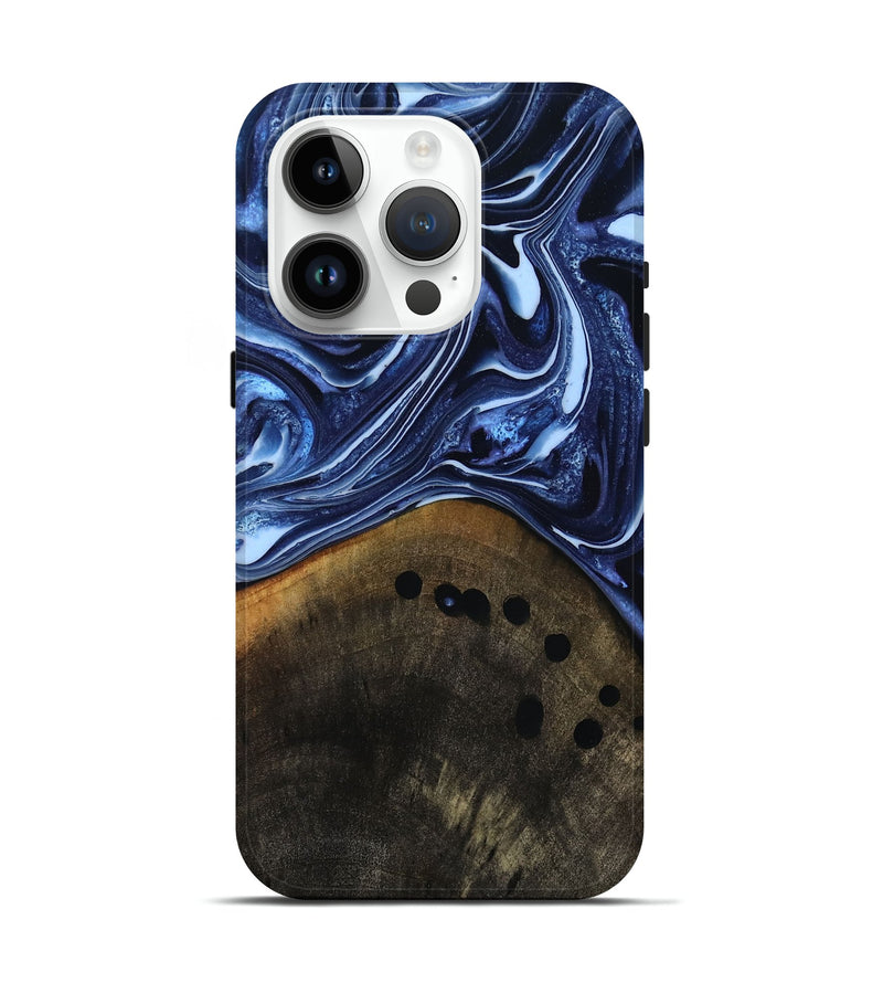 iPhone 15 Pro Wood Live Edge Phone Case - Loraine (Blue, 808991)