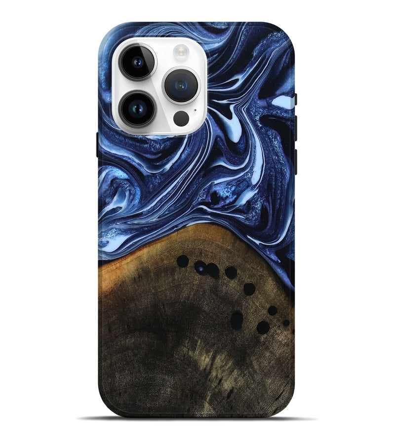 iPhone 15 Pro Max Wood Live Edge Phone Case - Loraine (Blue, 808991)