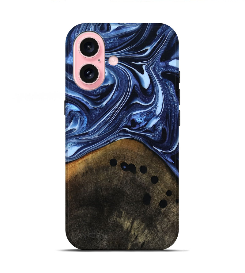iPhone 16 Wood Live Edge Phone Case - Loraine (Blue, 808991)