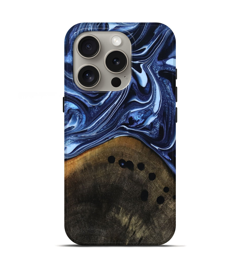 iPhone 16 Pro Wood Live Edge Phone Case - Loraine (Blue, 808991)