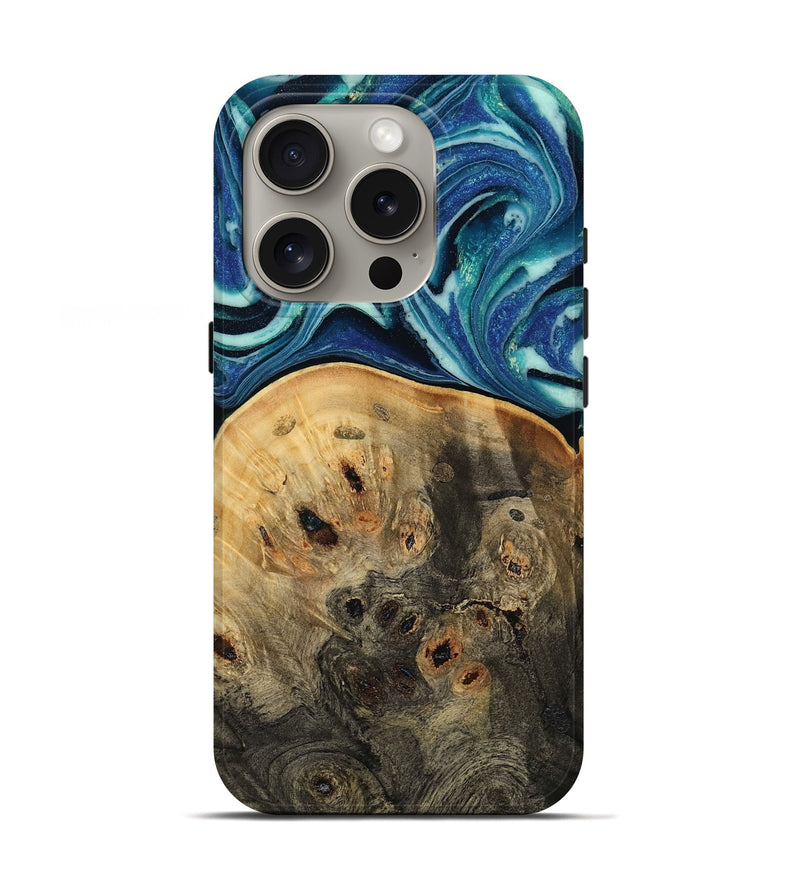 iPhone 16 Pro Wood Live Edge Phone Case - Rowen (Blue, 809003)
