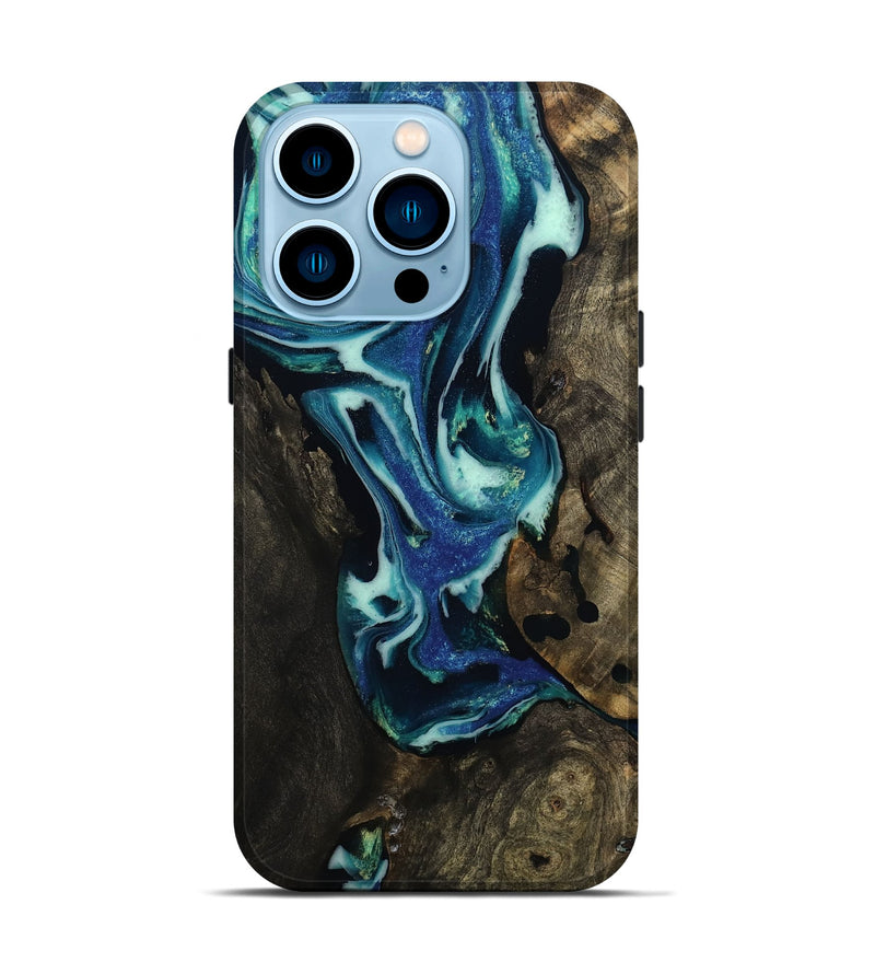 iPhone 14 Pro Wood Live Edge Phone Case - Rosetta (Blue, 809009)