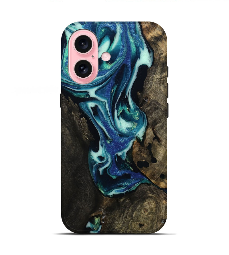 iPhone 16 Wood Live Edge Phone Case - Rosetta (Blue, 809009)