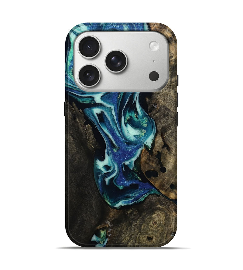 iPhone 17 Pro Wood Live Edge Phone Case - Rosetta (Blue, 809009)