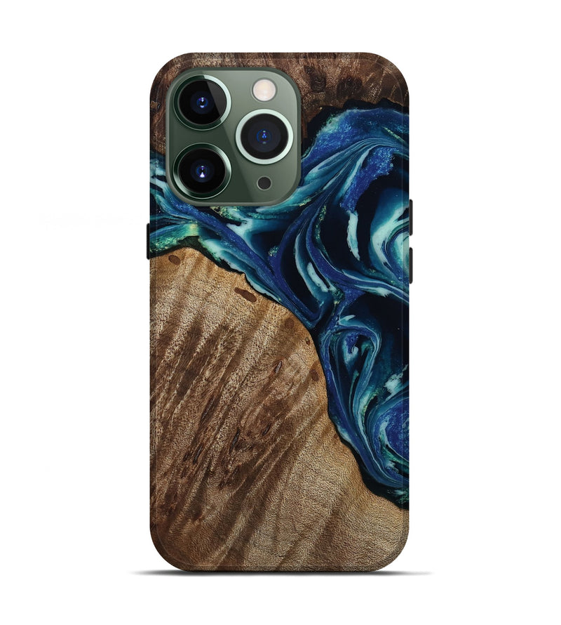 iPhone 13 Pro Wood Live Edge Phone Case - Macey (Blue, 809013)