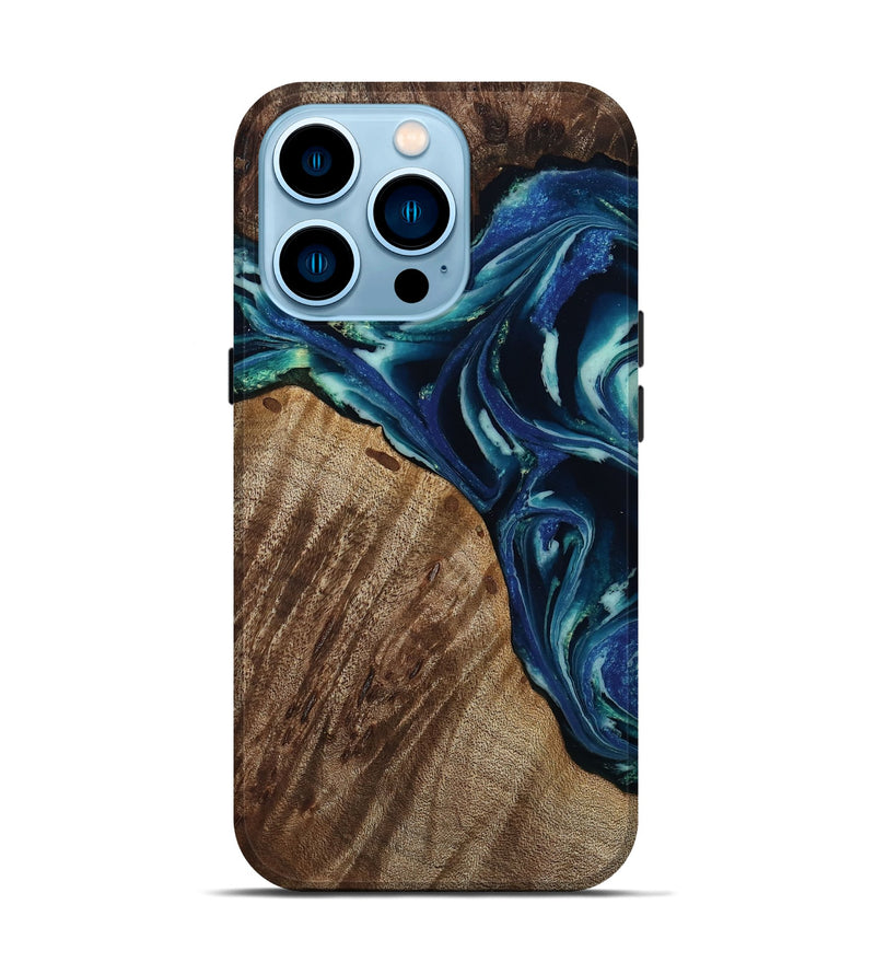 iPhone 14 Pro Wood Live Edge Phone Case - Macey (Blue, 809013)