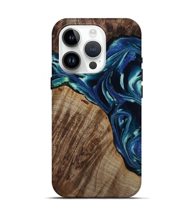 iPhone 15 Pro Wood Live Edge Phone Case - Macey (Blue, 809013)