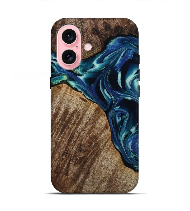 iPhone 16 Wood Live Edge Phone Case - Macey (Blue, 809013)