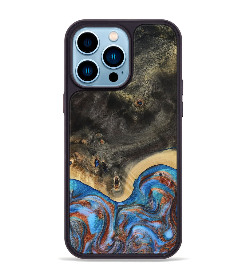 iPhone 14 Pro Max Wood Phone Case - Harris (Teal & Gold, 809040)