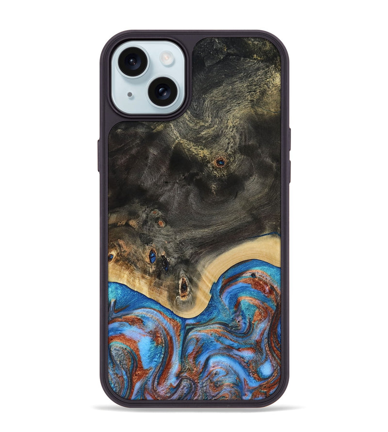 iPhone 15 Plus Wood Phone Case - Harris (Teal & Gold, 809040)