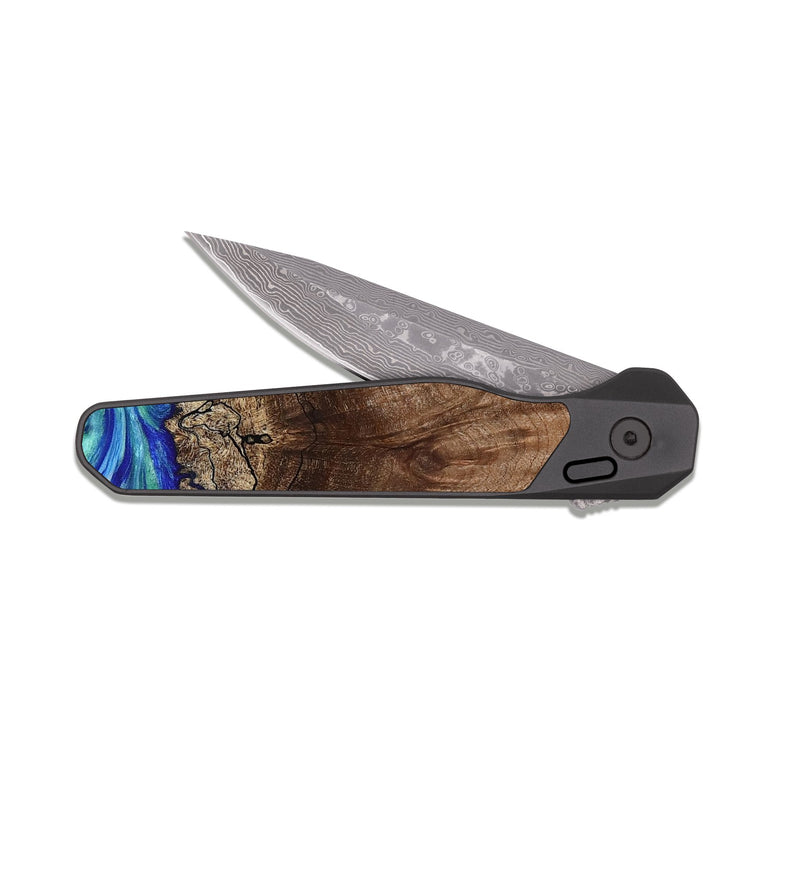 EDC Dark Damascus Wood Pocket Knife - Raiden (Blue, 809061)