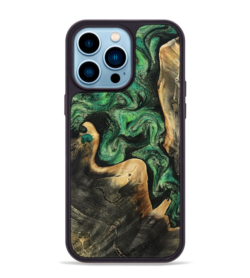 iPhone 14 Pro Max Wood Phone Case - Sina (Green, 809062)