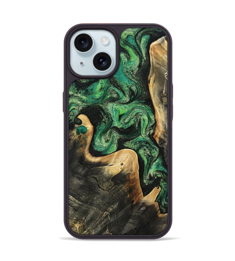 iPhone 15 Wood Phone Case - Sina (Green, 809062)
