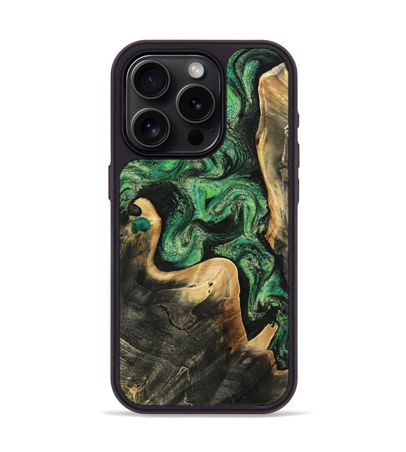 iPhone 15 Pro Wood Phone Case - Sina (Green, 809062)