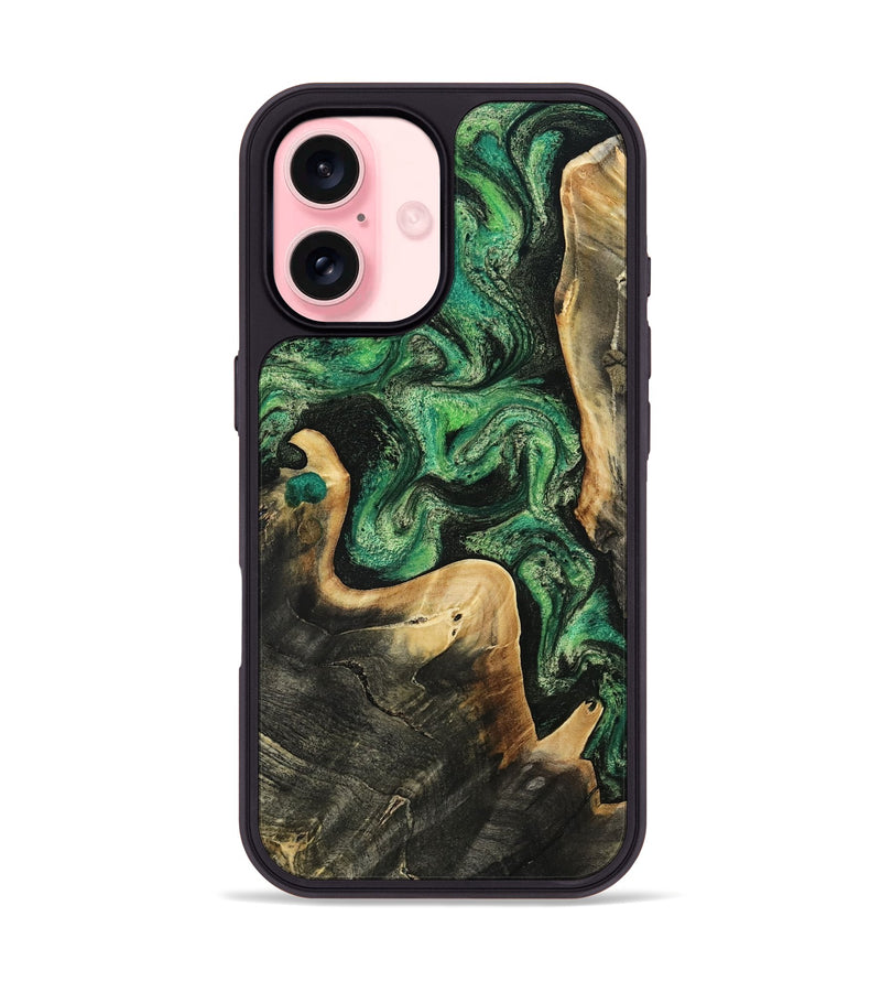 iPhone 16 Wood Phone Case - Sina (Green, 809062)
