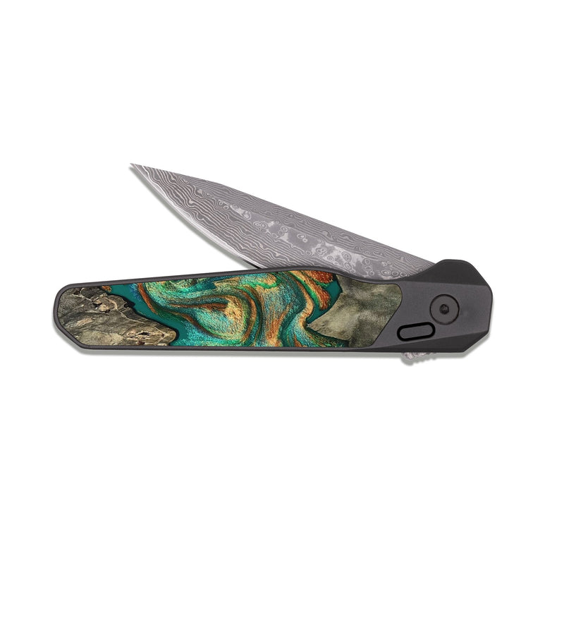 EDC Dark Damascus Wood Pocket Knife - Keshawn (Green, 809064)