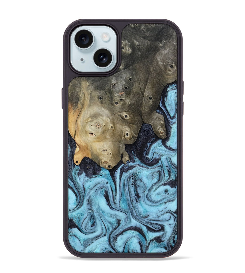 iPhone 15 Plus Wood Phone Case - Cason (Blue, 809091)