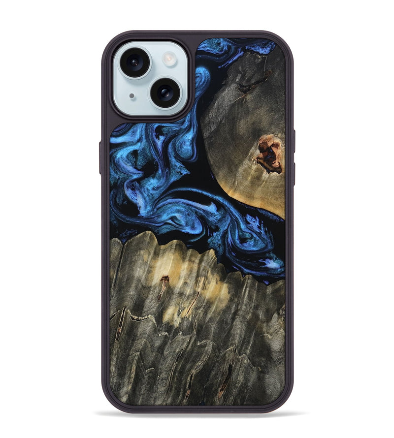 iPhone 15 Plus Wood Phone Case - Theron (Blue, 809092)