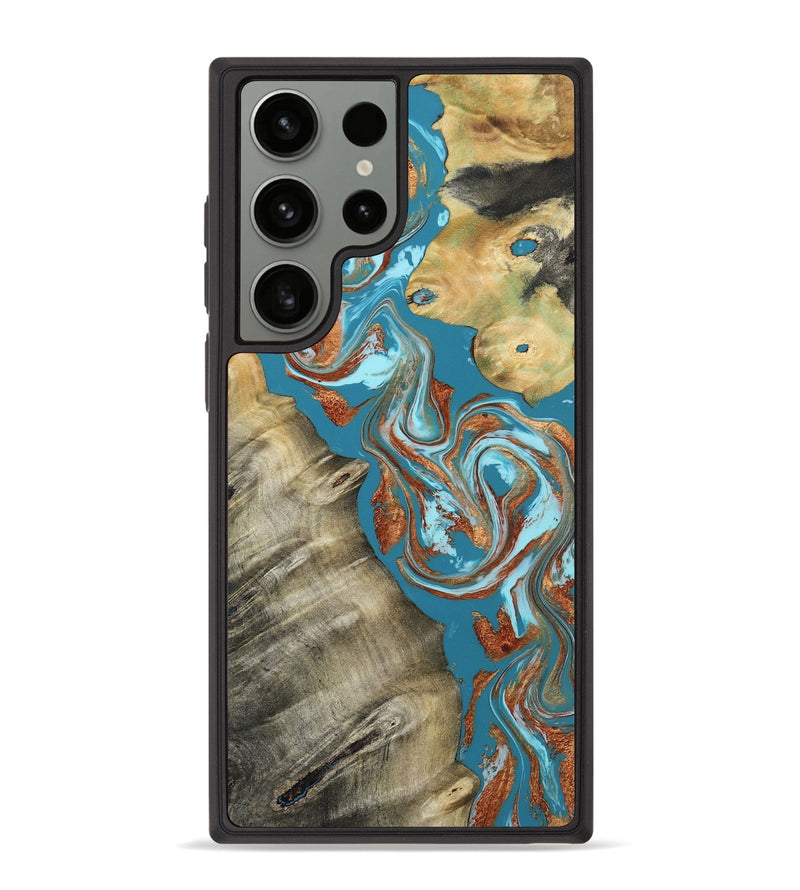 Galaxy S23 Ultra Wood Phone Case - Shirlee (Teal & Gold, 809213)
