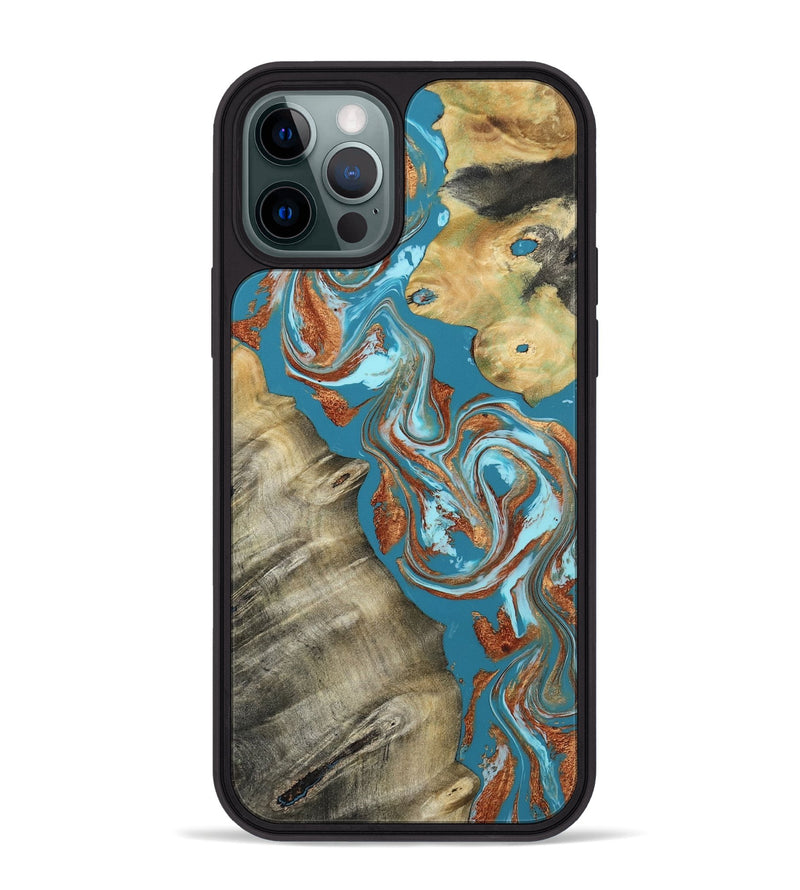 iPhone 12 Pro Max Wood Phone Case - Shirlee (Teal & Gold, 809213)