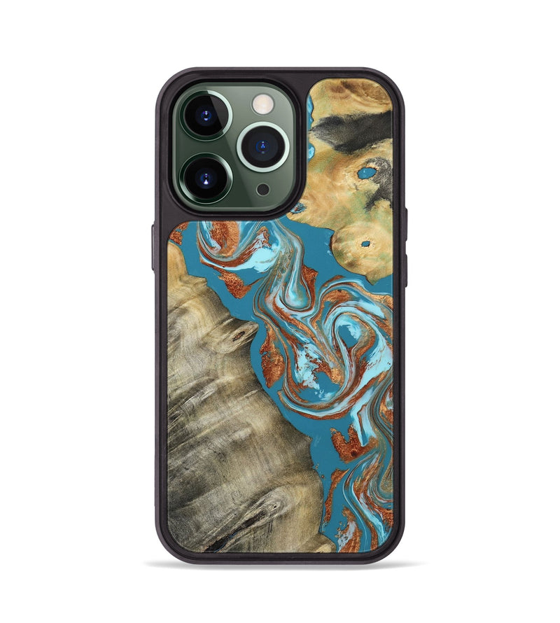 iPhone 13 Pro Wood Phone Case - Shirlee (Teal & Gold, 809213)