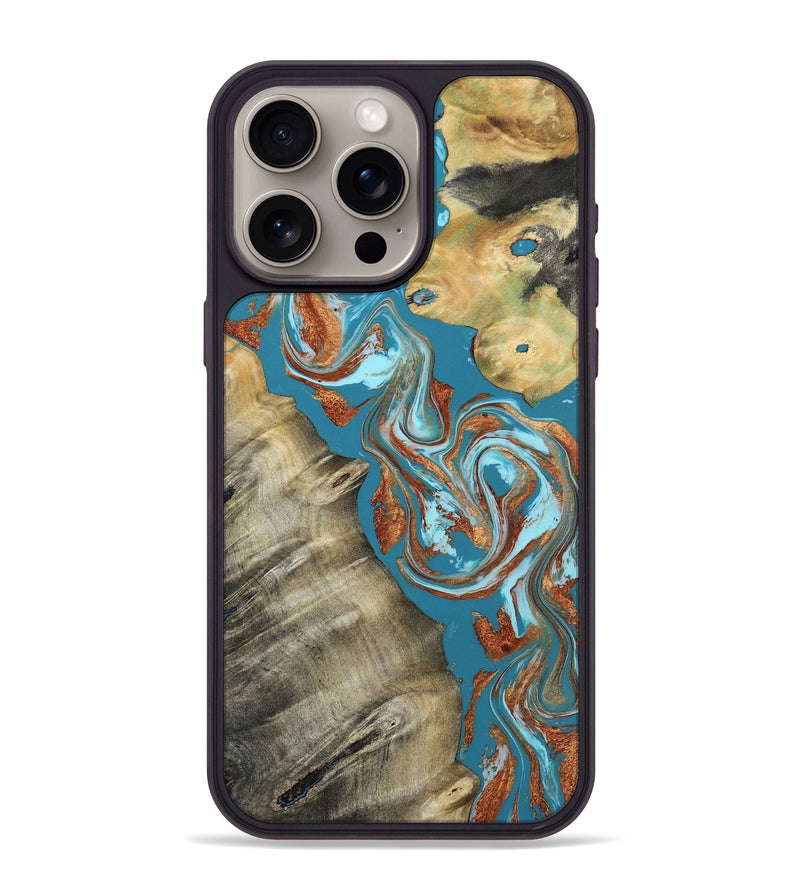 iPhone 15 Pro Max Wood Phone Case - Shirlee (Teal & Gold, 809213)