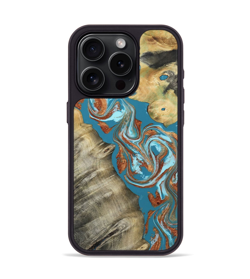 iPhone 15 Pro Wood Phone Case - Shirlee (Teal & Gold, 809213)